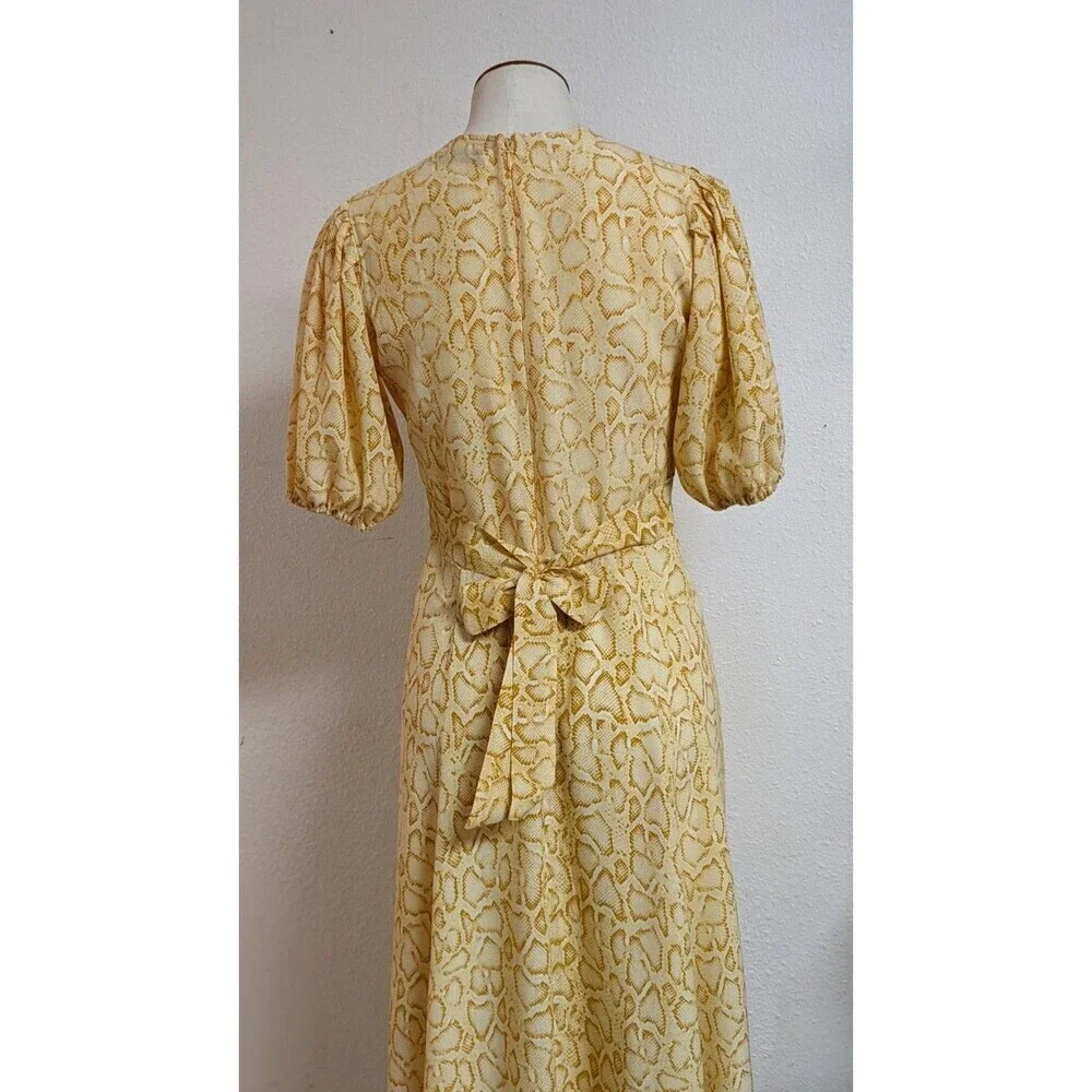 Faithfull The Brand Yellow Snakeskin 100% Rayon Tie Back Prarie Style Dress 4 - Picture 9 of 14